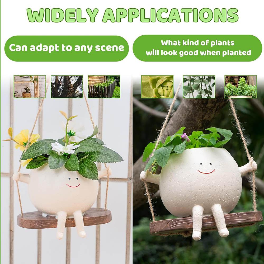 Resin Cartoon Swing Wall Hanging Flowerpot - Creative Head Planter for Home Garden Patio Decor, Multifunctional Outdoor Planters