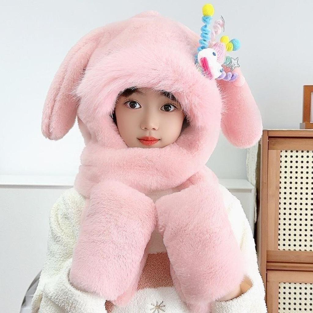 Plüsch Cartoon Baby Mützen-, Handschuh- und Schal-Set – Niedliche, Warme, Vielseitige Winterkleidung für Kinder