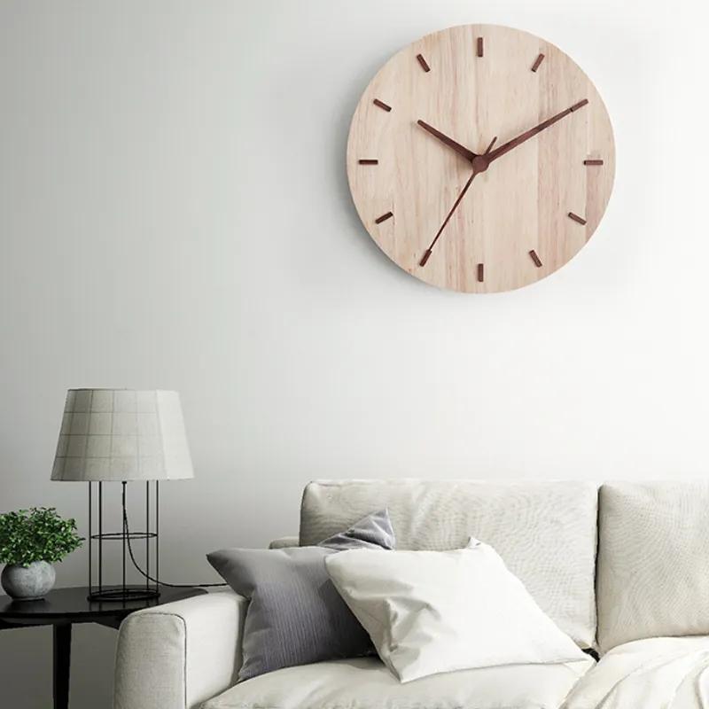 Decorative Clock Creative Nordic Simplicity No Drilling Solid Wooden Walls Clocks Home Livings Rooms Wall Clock Living Room Bedroom Decoration Layout