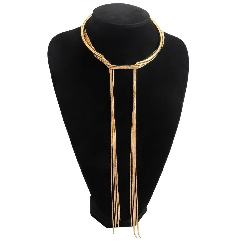 Gold Silver Tassel Necklace Alloy Long Chain Fashion Personalized Design Collar  Women