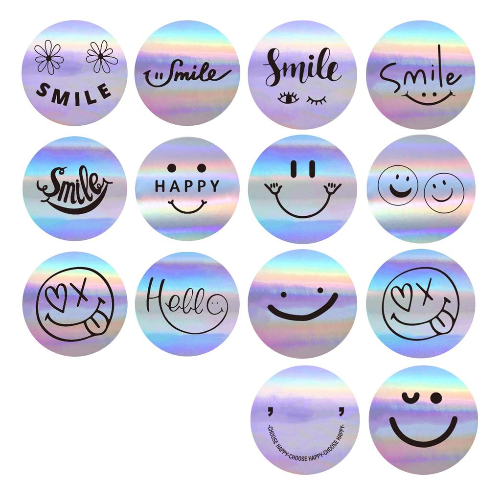 500Pcs Sparkly Funning Smile Face Laser Stickers Roll Party Favors Art Decals DIY Crafts &Journals & Planners Stationery Labels