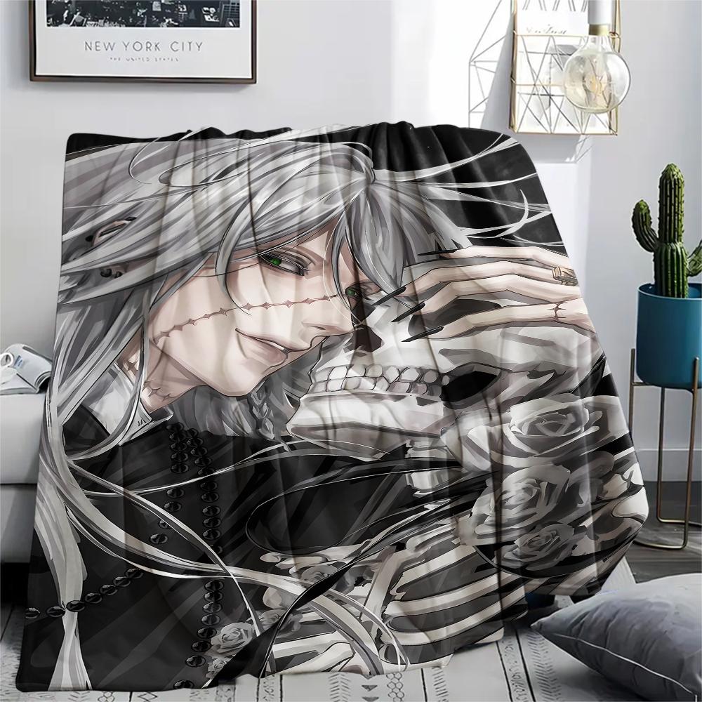 1PC Black Butler Print Flannel Blanket, High Quality All Seasons, Home Decor, Warmth and Comfort, Perfect for Christmas Gifts