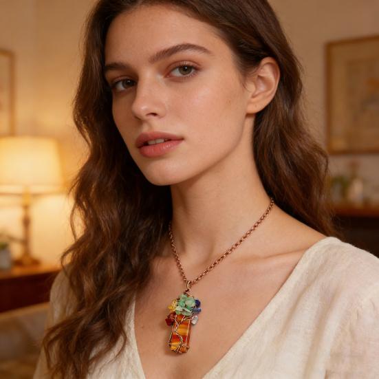 Collar de Cristal Curativo Colgante Prisma de Piedra Preciosa Collar de Piedras Naturales Coloridas Collar de Árbol de Cristal Regalo de Energía Espiritual para Hombres Mujeres
