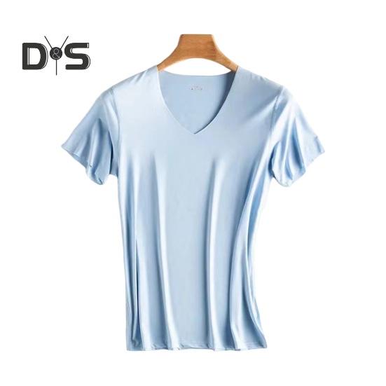 

Мужская летняя футболка с V-образным вырезом из тонкого ледяного шелка, сплошной цвет, тонкий эластичный пуловер средней длины, впитывающий пот, быстросохнущий спортивный топ для фитнеса L светло-синий