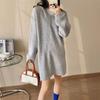 Temperament Medium and Long Hooded Knitted Sweater Top Women's Autumn and Winter New Loose and Thin Solid Color Pullover Sweater Women
