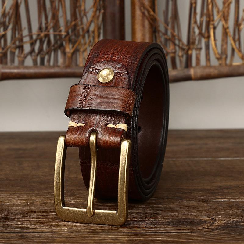 Belt Men's Retro First Layer Cow Leather Belt Men's Leather Pin Buckle Fashion Trend Embossed