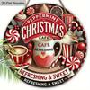 2D Flat 1pc Christmas Hot Drinks Wooden Sign Decoration, Round Embossed Effect Front Door Wall Decoration, Suitable for Home Office Decoration
