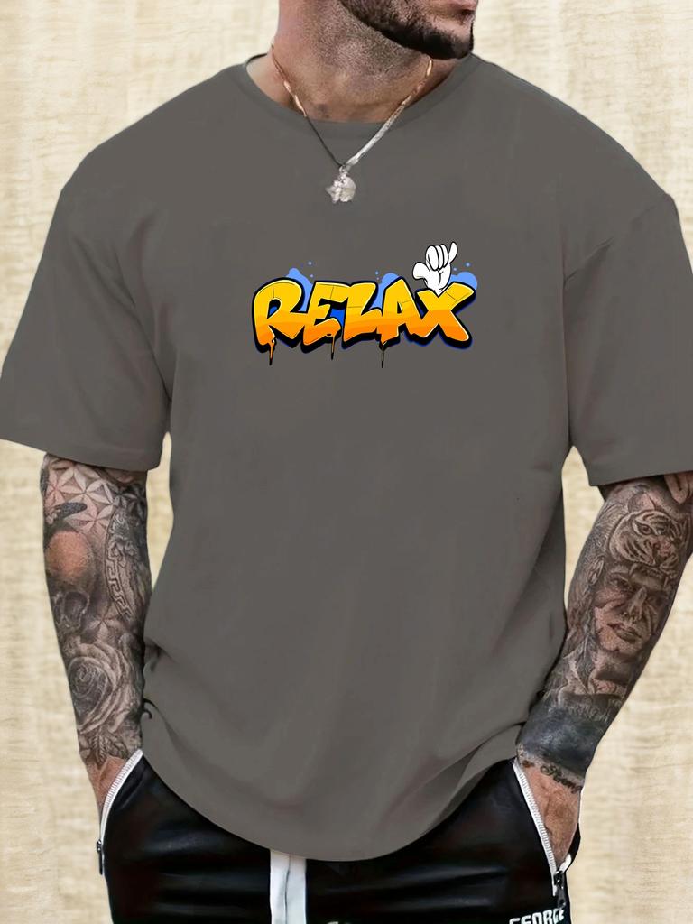 Mens Casual Tshirt Graffiti Relax Print Short Sleeve Round Neck Breathable Soft Oversized Trendy Daily Wear Tee