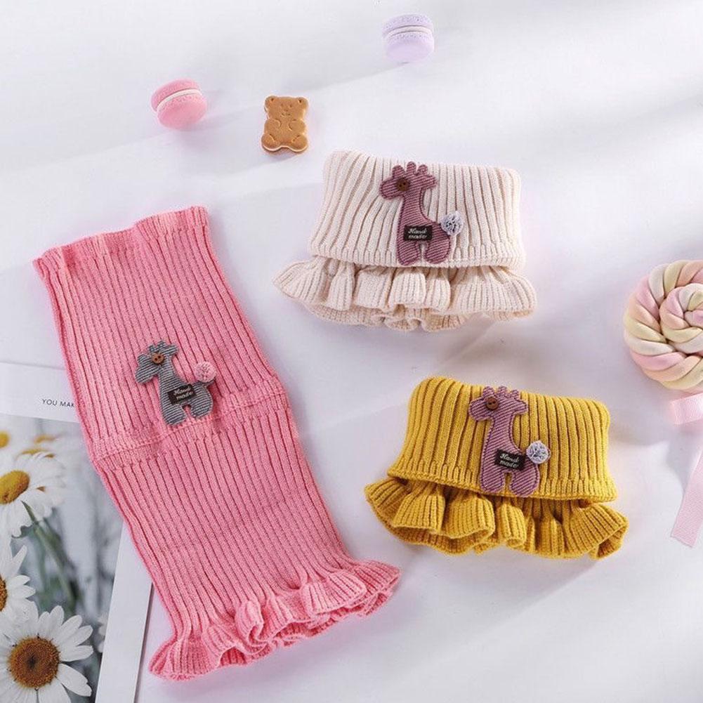 Children's Knitted Scarf Cartoon Giraffe Ruffle Neck Warmer Girls Kids Neck Collar Circle Outdoor Winter Warm Scarves