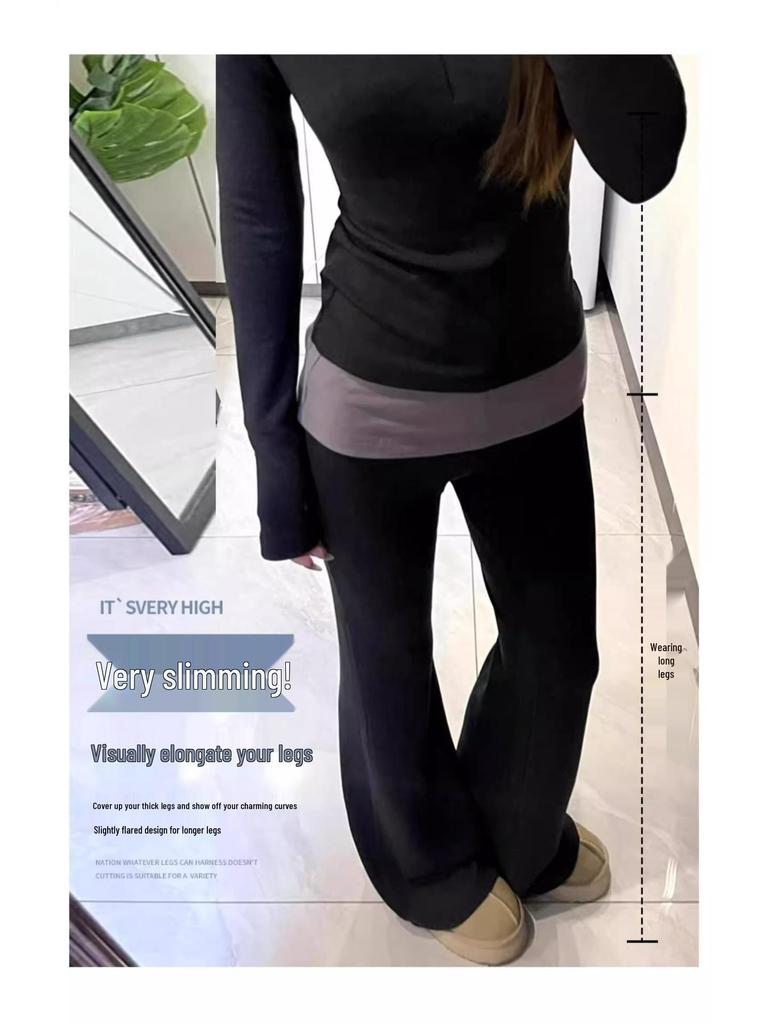 Petite 145 Black Flare High-Waist Slimming Shark Pants for Women (Spring/Autumn)