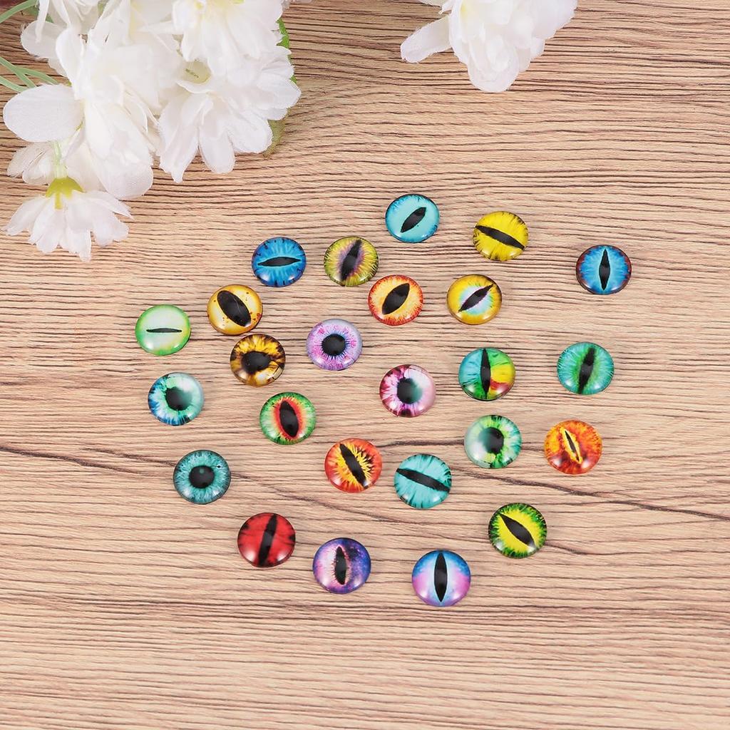 Yeux de Poupée TEHAUX, Lot de 50 Pièces, Diamètre 12mm, Motifs d'Yeux en Verre pour Yeux de Chat, Dinosaure et Animaux, Pièces d'Accessoires Faits Main, Décorations DIY, Poupée