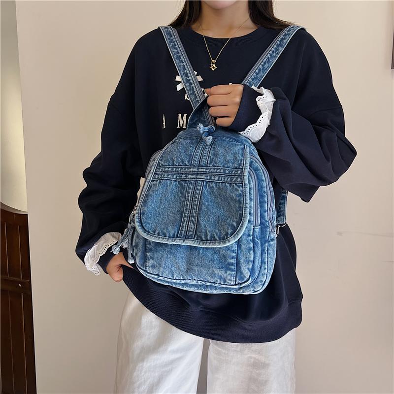 Denim Backpack for Women – Vintage Washed Jeans Style School Bag – Perfect for Casual Wear & Campus Life