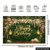 2D Pink Flower Green Leaf Happy Birthday Backdrop Party Decoration Banner
