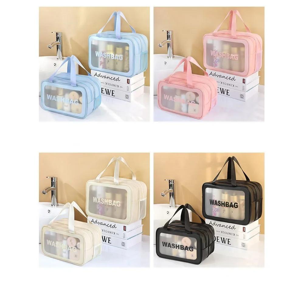 Clear PU Wet and Dry Makeup Bag,Portable Travel Cosmetic Pouch with Separate Compartments, Waterproof Toiletry Organizer for Gym