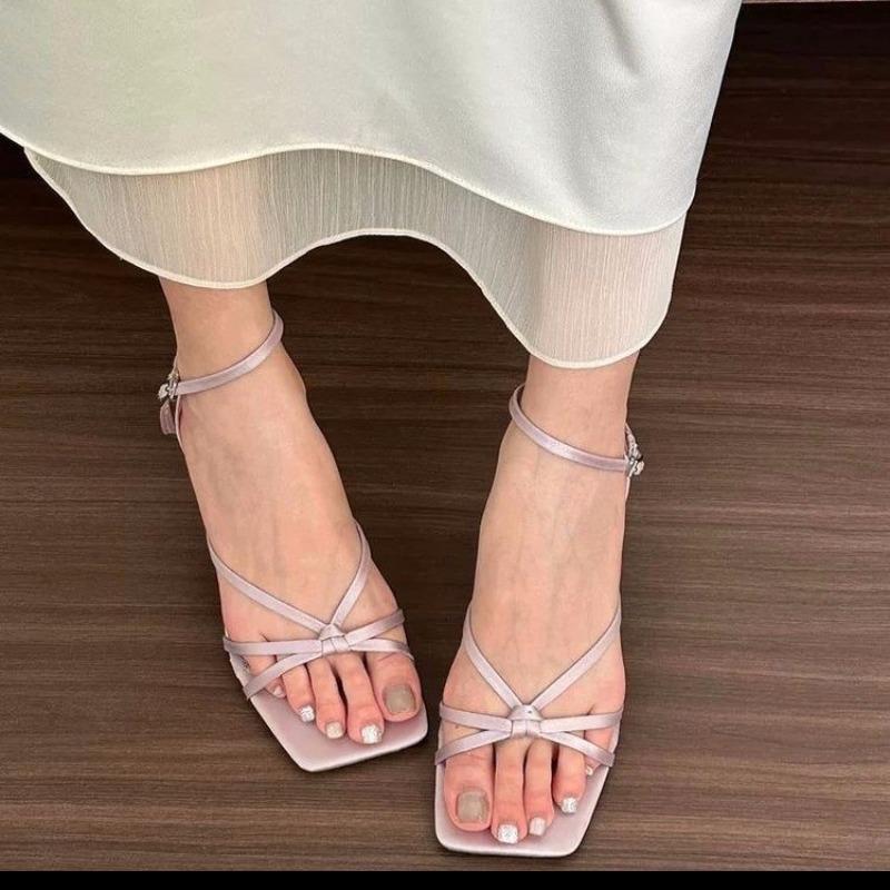 Square Head Ankle Strap Sandals Women Fashion High Heel Gladiator Narrow Band Party Dress Pump Shoes Zapatos De Mujer