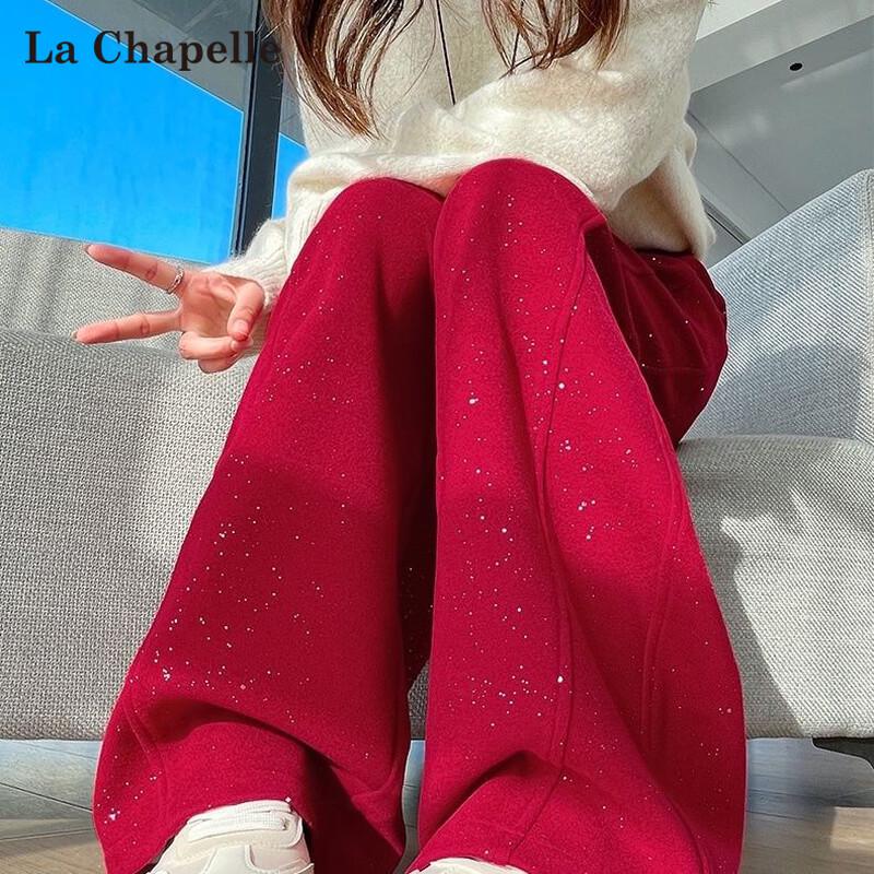 

La Chapelle Women s Glitter Hot-Drill High-Waist Wide-Leg Pants S