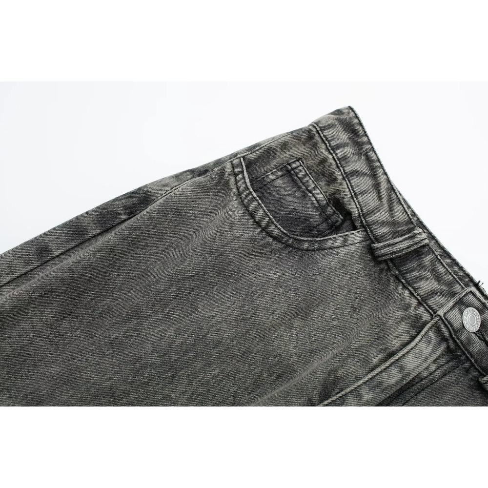 Chic Denim Streetwear Women Straight-leg Pants Fashion Pockets Y2K Spice Cool Girl Loose Sporty Zip Cargo Pants