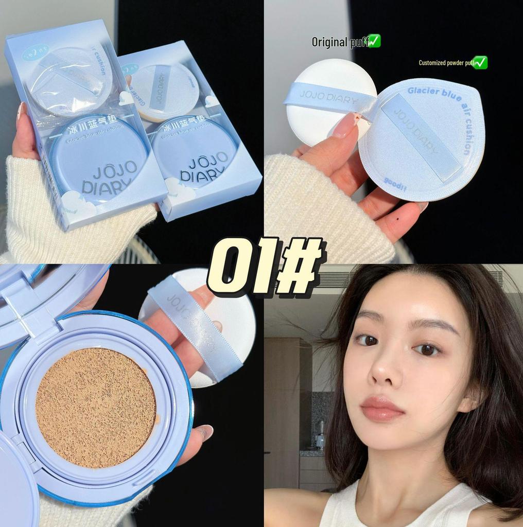 Glacier Blue Cushion: Long-Lasting, Non-Cakey, Moisturizing, Brightening, and Hydrating Clear Concealer BB Cream.