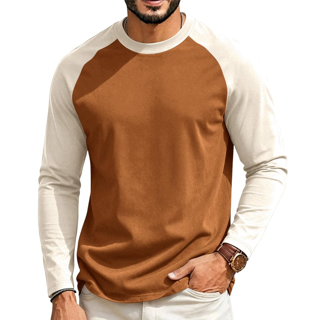 T-shirt da uomo a maniche lunghe raglan, girocollo, vestibilità regular, casual, leggera, tessuto morbido, comoda per l'uso quotidiano
