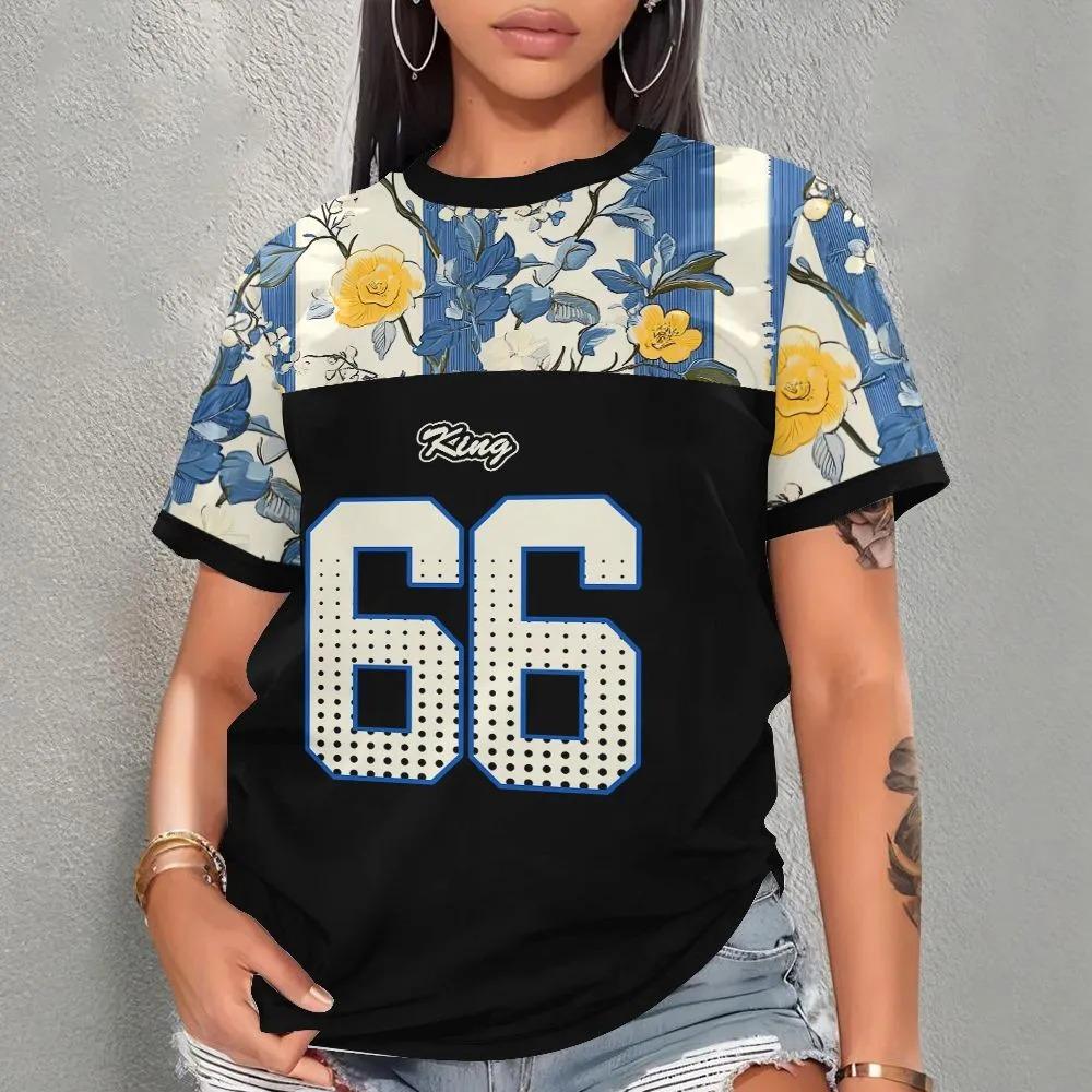 Colorful Creative Number 3D Printed Women's Round Neck Casual Sports Comfortable Soft Large Loose Breathable T-shirt Fashion Summer Versatile T-shirt