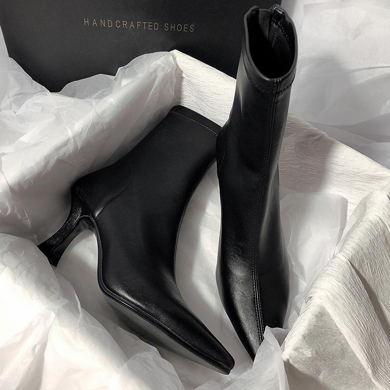 Botines de Invierno de Moda Punta Afilada Tacones Altos Elegantes Zapatos de Cuero Tendencia 2025 Zapatos de Vestir de Diseño Botas Gladiadoras de Mujer