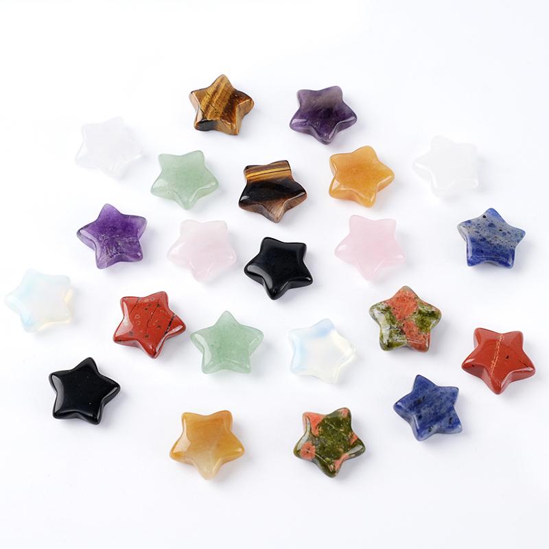 3Pcs Natural Stone Carved Five-pointed Star Figurine 15×15mm Polished Mini Crystal Star Ornament For Reiki Healing DIY Craft Jewelry Making