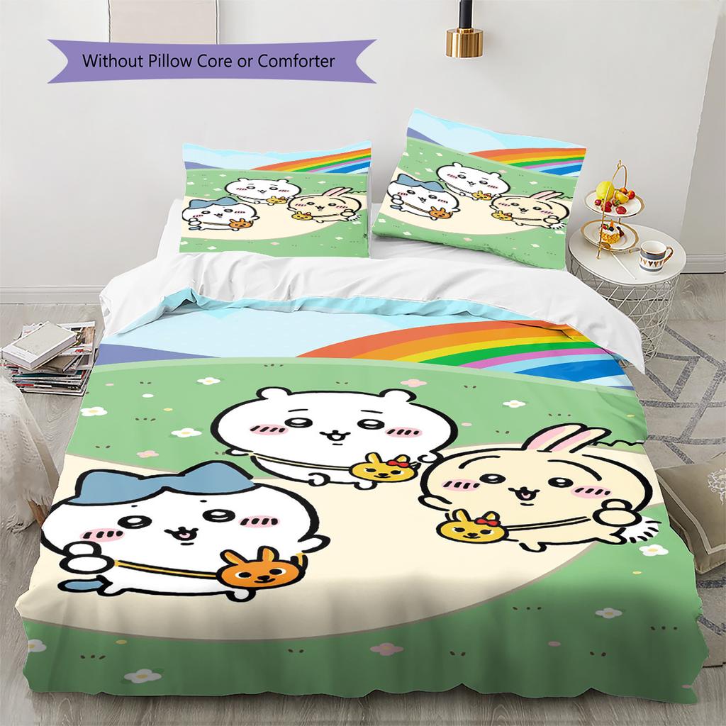Anime Chiikawa Pattern Bedding Set Quilt Cover Pillowcase Home Decor Gift (1 * duvet cover + 2 * pillowcase, without core)
