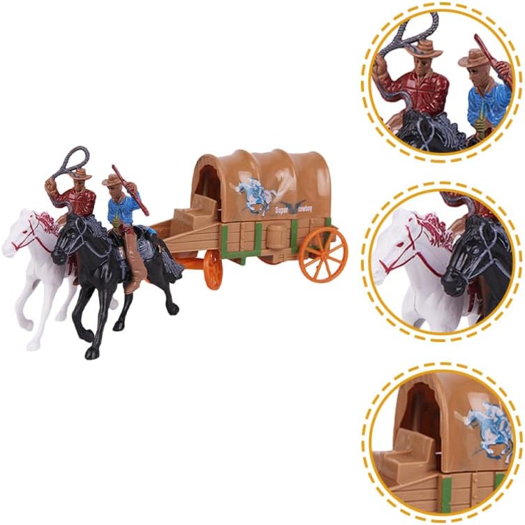 Western Figures Horse Carriage Model Playset Plastic West Figurines Riding Horse Action Figure Educational Toys Table Decoration for Boys Girls Kids