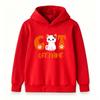 Custom Cute Cat Pattern Hoodie for Boys Girls, Personalized Cat Name Kids Pullover Hooded Sweatshirt, Casual Soft Long Sleeve Tops for Children Cat Lo