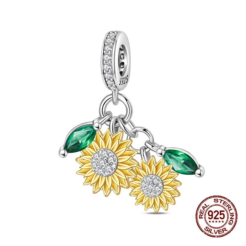 Springtime Flamingo Cactus Sunflower Animal Charms Beads Fitdiy Copper Original Bracelets Women Fine Jewelry Gift