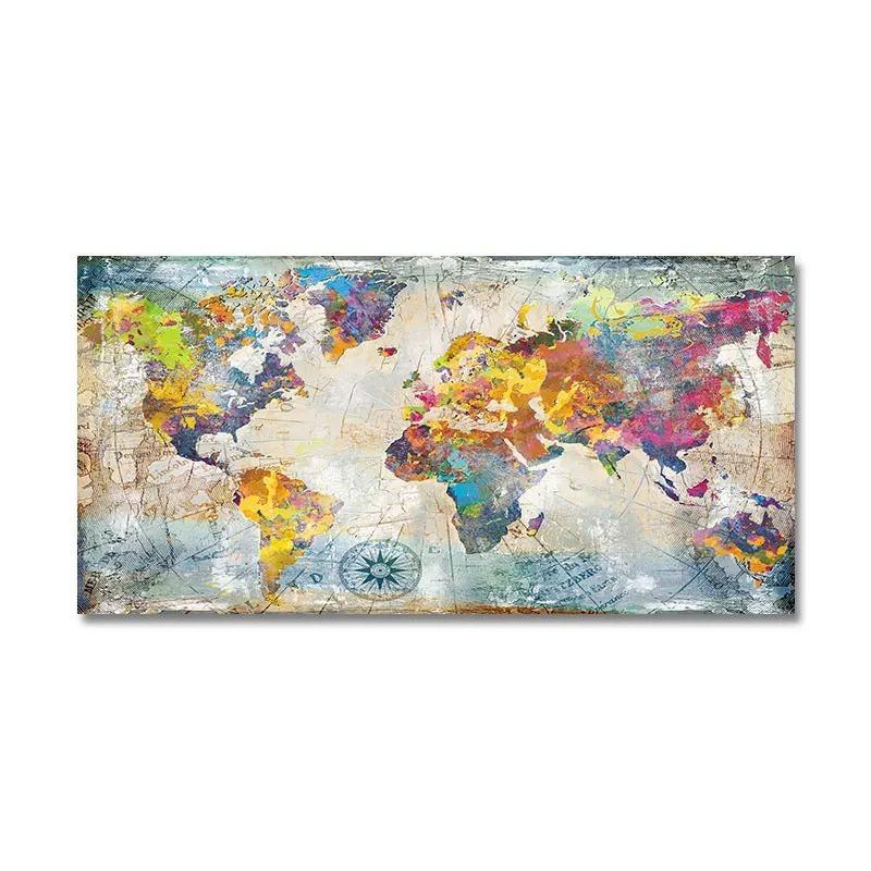 Goldene Weltkarte Bilder Poster und Drucke Wand Kunst Leinwand Gemälde für Wohnzimmer Dekoration Cuadros Home Decor Kein Rahmen