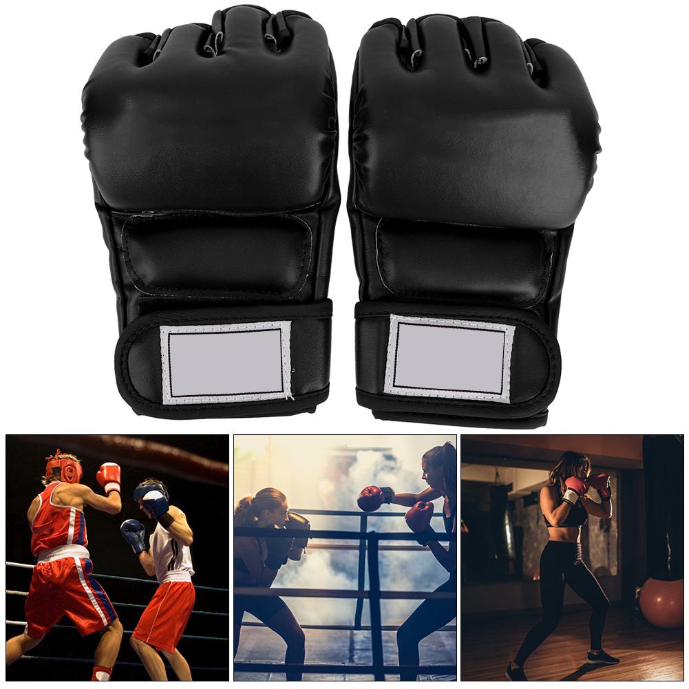 1Pair Man Male Half Finger Boxing Training Gloves Accessory for Kickboxing Sanda Muay Thai(black )