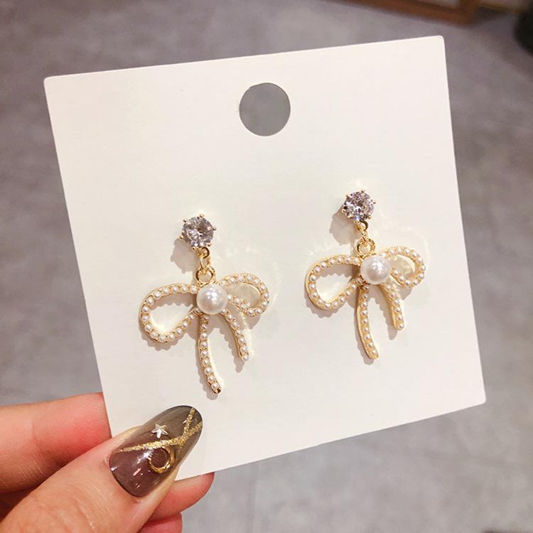 Brincos de laço Dongdaemun Coreia brincos de borla longa feminina brincos de tarraxa com pérola incrustada brincos femininos