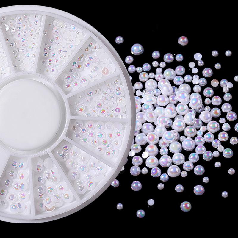 Mix Sizes White Nail Art Tip Half Pearls 3D Nail Beads Stone Rhinestone Decoration In Wheel DIY Beauty Decor Manicure Supply