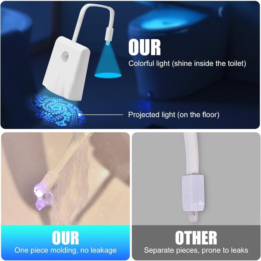 Bewegungssensor Toilettenlicht 16 Farbwechselnde LED-Nachtlicht mit Sternenprojektor USB-wiederaufladbare Badezimmerlampe für Kinder Erwachsene