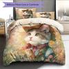 Set Copripiumino Trapuntato con Fantasia Gatto con Cappello Vintage Decorazione per la Casa Regalo (1 * copripiumino + 2 * federa, senza nucleo)