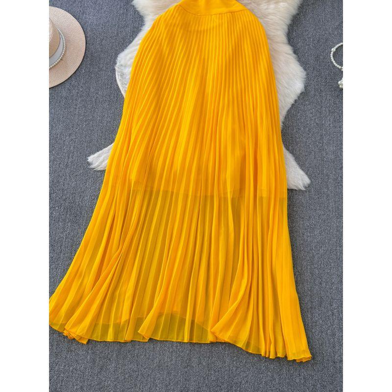 Vacation Style Sexy Sexy Sling Dress Women's Summer New Arrival Tight Waist Slim Backless Stylish Pleated Dress