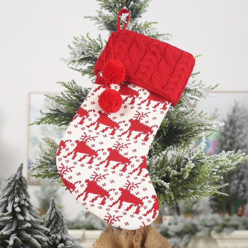 

New Knit Christmas Stockings - Red/White Reindeer Pattern Gift Bags for Kids, Holiday Decor with Plush Yarn for Fireplace Mantle 41x19cm
