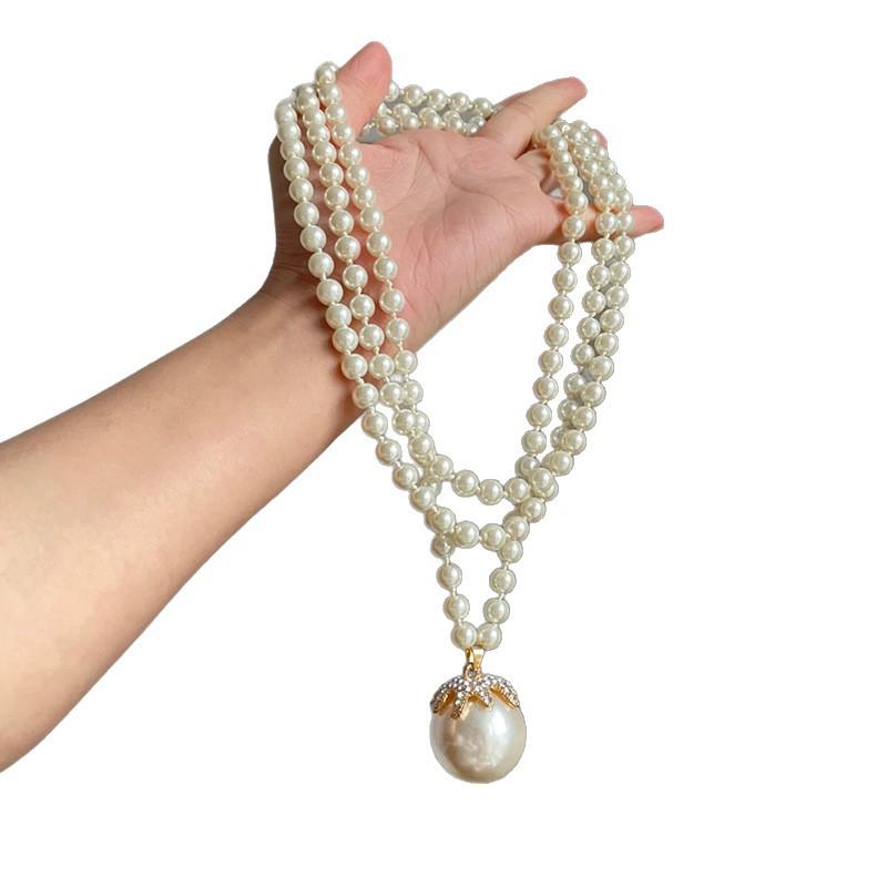 French Retro Rhinestone Pearl Pendant Necklace - Elegant Fashion Clavicle Chain with High-End Feel