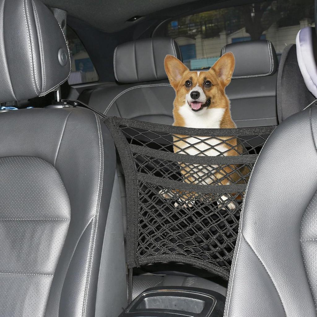 3-Layer PP Car Mesh Organizer Storage Front Seats Kid Dog Pet Barrier Net Pocket Elastic Tissue Purse Holder SUV
