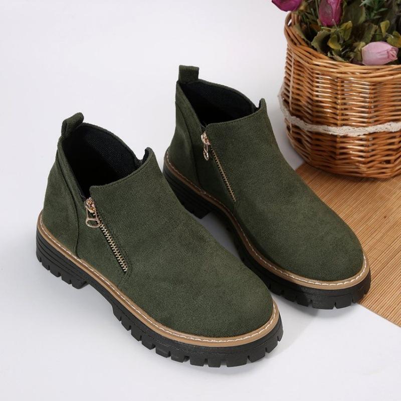 Martin Boots Short Boots Thick Heel New Autumn and Winter Foreign Trade Women's Short Boots Women's 2025 Round Head Double Zipper Shoes