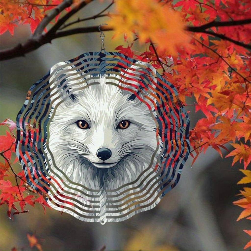 Classic Garden White Fox Metal Rotating Wind Chime Weather Resistant Outdoor Hanging Decor with Soothing Sound Perfect Gift for Christmas
