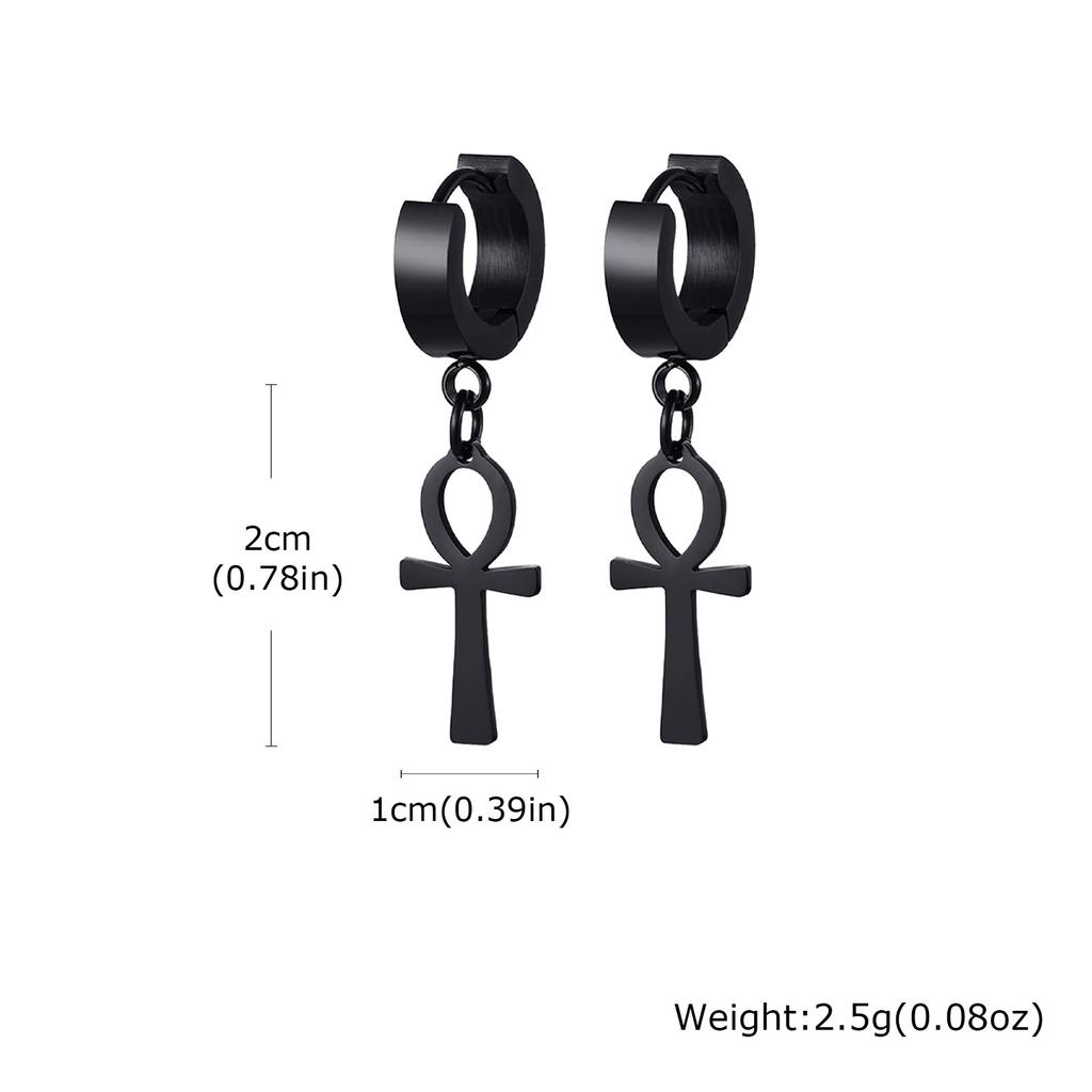 Vnox Ancient Egyptian Ankh Cross Earrings for Men, Stainless Steel Geometric Hoop Huggie Jewelry Gifts, Faith Ankh Stud Earring