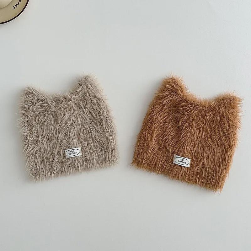 "Kids' Cute Cat Ears Plush Wool Hat - Cozy, Warm, and Stylish for Autumn and Winter"