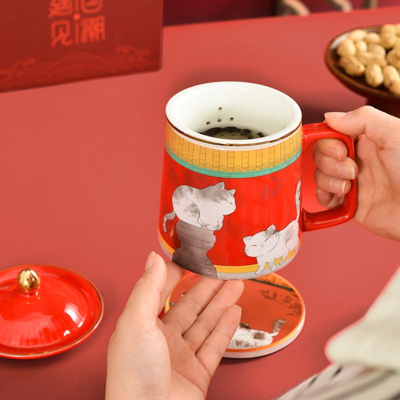 Meet The National Trend Ceramic Mug Gift Box Set with Lid Tea Leaking Cup Holiday Gift Business Souvenir