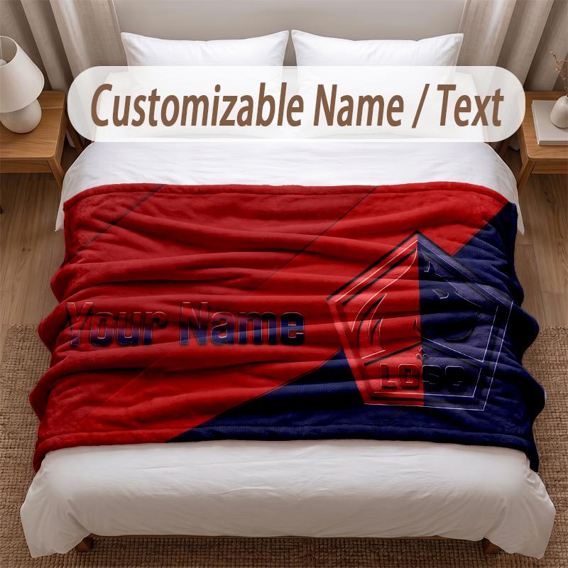 LOSC Lille FC Printed Flannel Blanket Custom Name Text Soft Warm Throw For Bedroom Holiday Gift