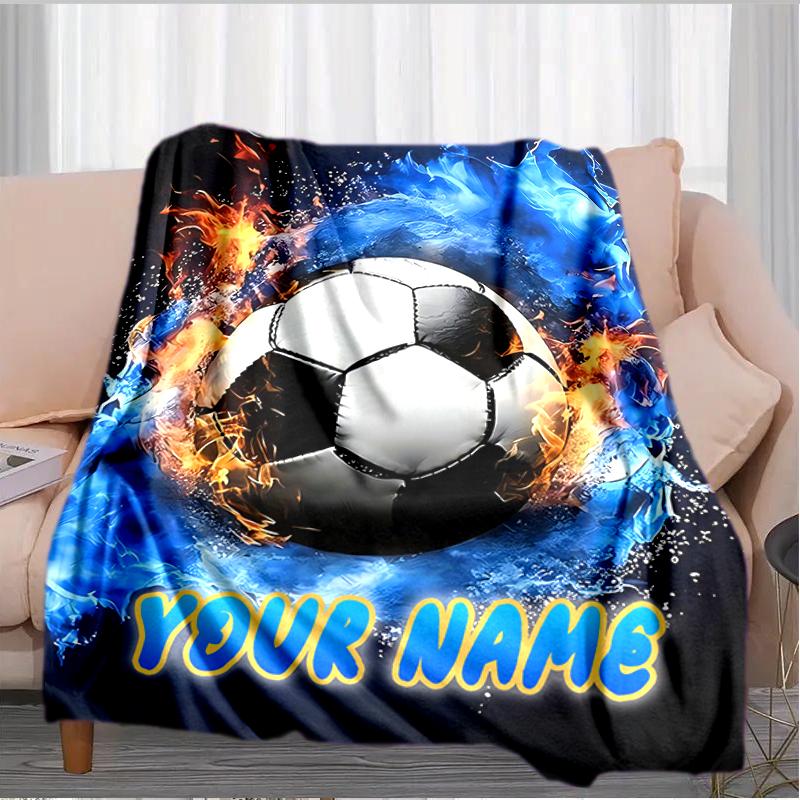 1PC Custom Name Soccer Ball" Flannel Blankets Patterns Throw Blanket All-Season Soft Gift for Couch, Bed, Camping Gifts