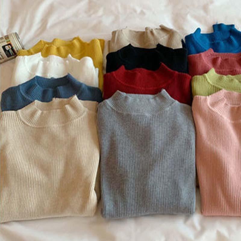 Autumn and Winter Long Sleeve Pullover Hundred Solid Color Women's Sweater Half High Neck Slim Knit Bottom Shirt