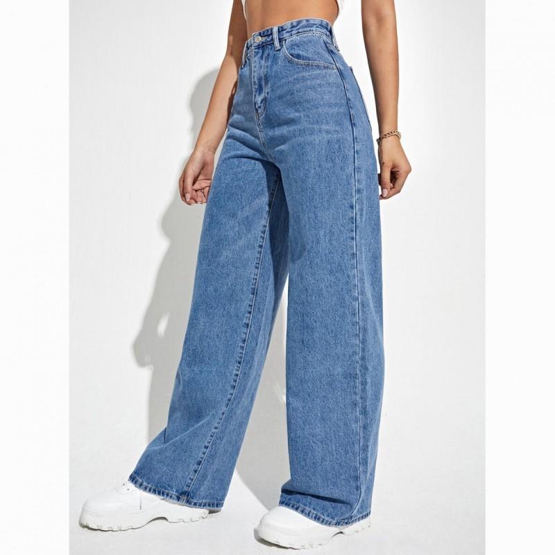 Womens High-Waisted Slim Fit Straight Leg Denim Jeans Cotton Blend Style