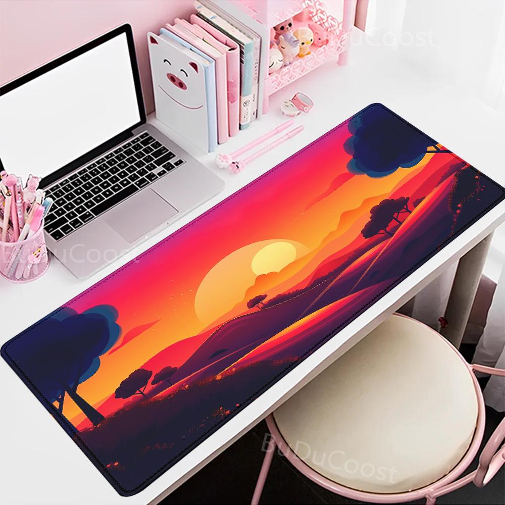 500x1000mm HD-Druck Gummi-Mauspad Landschaft Berg Sonnenuntergang Cartoon-Mauspad XXL Erweitertes Pad Maus Computer Rutschfeste Matte